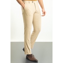 Ekoseli Bej Rengi Slim Fit Klasik Erkek Pantolon