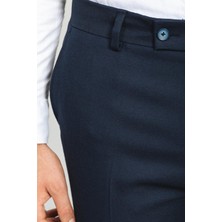 Desenli Lacivert Renk Slim Fit Klasik Yün Erkek Pantolon