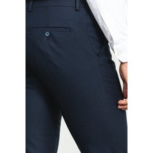 Desenli Lacivert Renk Slim Fit Klasik Yün Erkek Pantolon