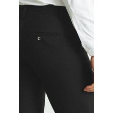Desenli Siyah Renk Slim Fit Klasik Yün Erkek Pantolon