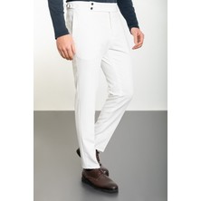 Düz Ekru Super Slim Fit Kemerli Erkek Pantolon