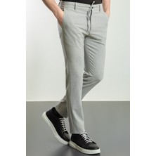 Düz Gri Renk Super Slim Fit İpli Erkek Pantolon