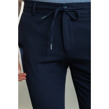 Düz Lacivert Renk Super Slim Fit İpli Erkek Pantolon