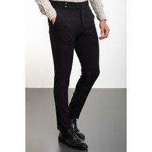Düz Siyah Super Slim Fit Kemerli Erkek Pantolon