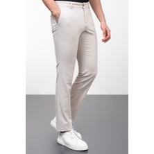 Kırçıllı Bej Rengi Slim Fit Keten Erkek Pantolon