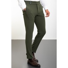 Düz Haki Super Slim Fit Kemerli Erkek Pantolon