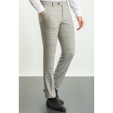 Ekoseli Taş Rengi Slim Fit Klasik Erkek Pantolon