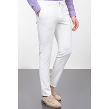 Düz Ekru Rengi Super Slim Fit İpli Erkek Pantolon