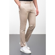 Düz Bej Rengi Super Slim Fit Erkek Pantolon