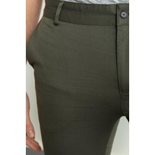 Desenli Haki Rengi Super Slim Fit Erkek Pantolon