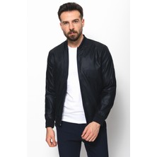Desenli Lacivert Slim Fit Hakim Yaka Erkek Mont