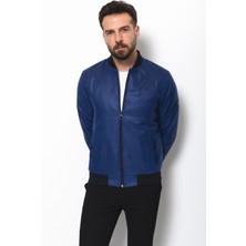 MCR Desenli Indigo Slim Fit Hakim Yaka Erkek Mont