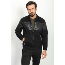 Parça Desenli Siyah Renk Slim Fit Pilot Yaka Erkek Mont