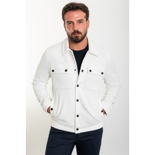 Desenli Ekru Slim Fit Gömlek Yaka Erkek Mont