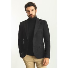 Desenli Siyah Renk Slim Fit Mono Yaka Yün Erkek Ceket