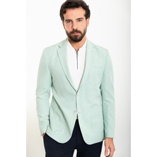 MCR Düz Mint Yeşili Slim Fit Torba Cep Mono Yaka Erkek Ceket
