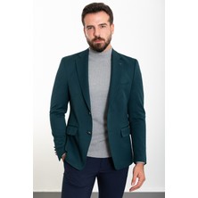 MCR Düz Zümrüt Rengi Slim Fit Mono Yaka Erkek Ceket