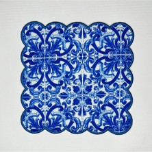 Deco Saks Nakışlı Sulu Boya Çini Desenli Dijital Baskılı, Kenarı Nakışlı Dekoratif Kokteyl Peçeteleri