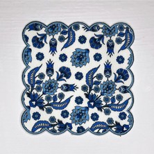 Deco Mavi Çini Desenli Dijital Baskılı Nakışlı Kokteyl Peçetesi