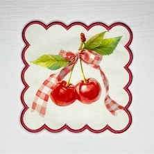 Deco Suluboya Fiyonk Kiraz Desenli Dijital Baskılı Nakışlı Kokteyl Peçetesi