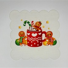 Deco Suluboya Kurabiye Adam ve Kupa Desenli Dijital Baskılı Kokteyl Peçetesi Yıkanabilir