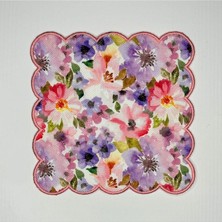 Deco Pembe Nakışlı Sulu Boya Çiçek Desenli Dijital Baskılı, Kenarı Nakışlı Dekoratif Kokteyl Peçeteleri