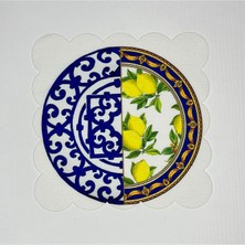 Deco Limonlu Çini Desenli Dijital Baskılı Kokteyl Peçetesi Yıkanabilir Lazer Kesimli