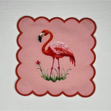 Deco Pembe Zemin Flamingo Desenli Dijital Baskılı Nakışlı Kokteyl Peçetesi