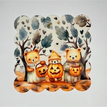 Deco Sonbahar Ayıcık Desenli Halloween Temalı Dijital Baskılı Kokteyl Peçetesi Yıkanabilir Lazer Kesimli