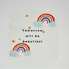 Deco Gökkuşağı Desenli Slogan Yazılı Dijital Baskılı Kokteyl Peçetesi Yıkanabilir Lazer Kesimli