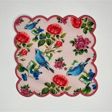 Deco Nakışlı Pembe Zemin Kuş Desenli Dijital Baskılı Kokteyl Peçetesi Yıkanabilir