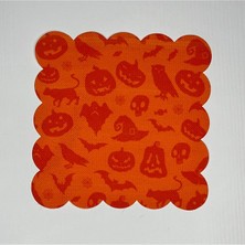 Deco Halloween Silüet Desenli Turuncu Dijital Baskılı Kokteyl Peçetesi Yıkanabilir Lazer Kesimli