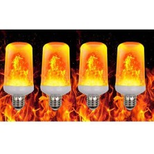 Full Reyon 4'lü Paket 3 Işık Modlu, Alev Efektli 5 Watt, E27 Duy LED Ampul, Alev Efektli Çok Kaliteli LED Ampul