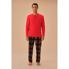 Suwen Snowbell Erkek Pijama Takımı M Desenli Yumuşak Pamuk Kumaş ile Konforlu Uyku