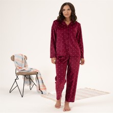 Estiva Yıldız Desen Önden Düğmeli Kadife Bayan Pijama Takım
