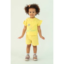 Kız Çocuk Çiçek Kabartma Nakışlı Şortlu Alt-Üst Takım