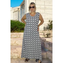 Asimetrik Çan Kesim Mini Yırtmaç Detay Japone Kol(Kolsuz) Pamuklu Viskon Büyük Beden Elbise