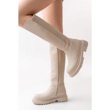 Arda 812-305 Bej Arkası Streç Fermuarlı Günlük Kadın Çizme