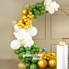 Balon Seti Krom Gold-Okaliptus-Beyaz-Şeffaf 100 Lü Balon Zinciri Seti + 10 Gr Gold Pul