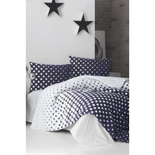 Puantiye %100 Pamuk Çift Kişilik Nevresim Takımı Lacivert