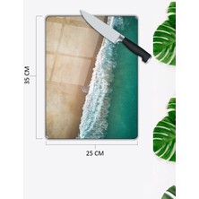 Zi Dekor Deniz Desen Cam Kesme Tablası | Hediyelik, Dekoratif, Ofis, Mutfak