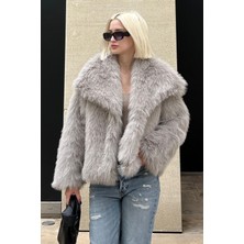 Madmext Boyalı Gri Yumuşak Dokulu Kadın Kürk Mont MG2204