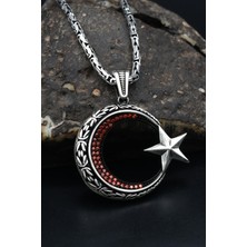 Prestige Gümüş Ay Yıldızlı (Ayyıldızlı) Zirkon Taş Süslemeli Kral Zincirli 925 Ayar Gümüş Kolye 901078