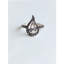 Keskin Gümüş 925 Ayar Gümüş Siyah Markazit Taşlı Lale Tasarım Kadın Yüzük No:17  No:14 Doğum Günü Hediye