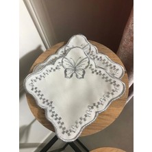 Nivemeshome Kelebek Gümüş Kare (6 Adet) Keten Kokteyl Peçetesi Kahve Yanı Sunumluk