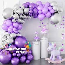 Balon Seti Krom Mor-Lila-Krom Gümüş 60 Lı Balon Zinciri Seti