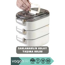 Vagonlife Bento 1450 ml Lunchbox Yeni Koleksiyon Üç Katlı 5 Bölmeli Çelik Sefer Tası Yemek Kutusu