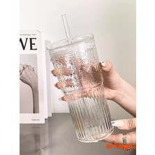 Borosilikat Sunum Bardağı - Kapaklı Pipetli Bardak - Kahve Bardağı - Isı Dayanıklı - 600 ml Macchiato