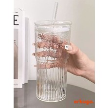 Borosilikat Sunum Bardağı - Kapaklı Pipetli Bardak - Kahve Bardağı - Isı Dayanıklı - 600 ml Macchiato