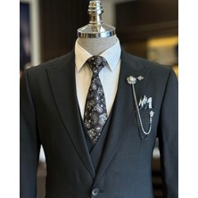 İtalyan Stil Ceket Yelek Pantolon Takım Elbise Siyah T12836